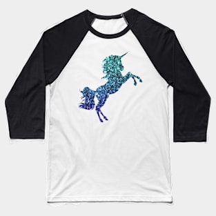 Dark Teal and Blue Ombre Faux Glitter Unicorn Baseball T-Shirt